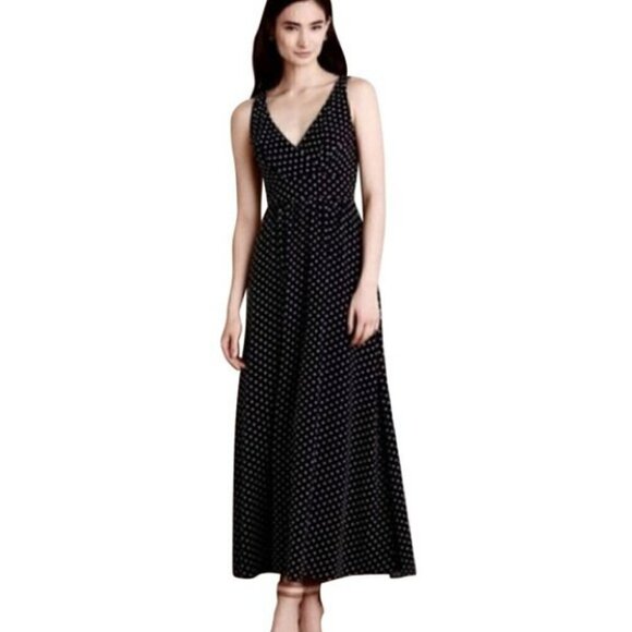 Eva Franco Clipdot Midi A-Line Dress Black Sz 4 preppy picnic summer spring fall - Picture 1 of 10